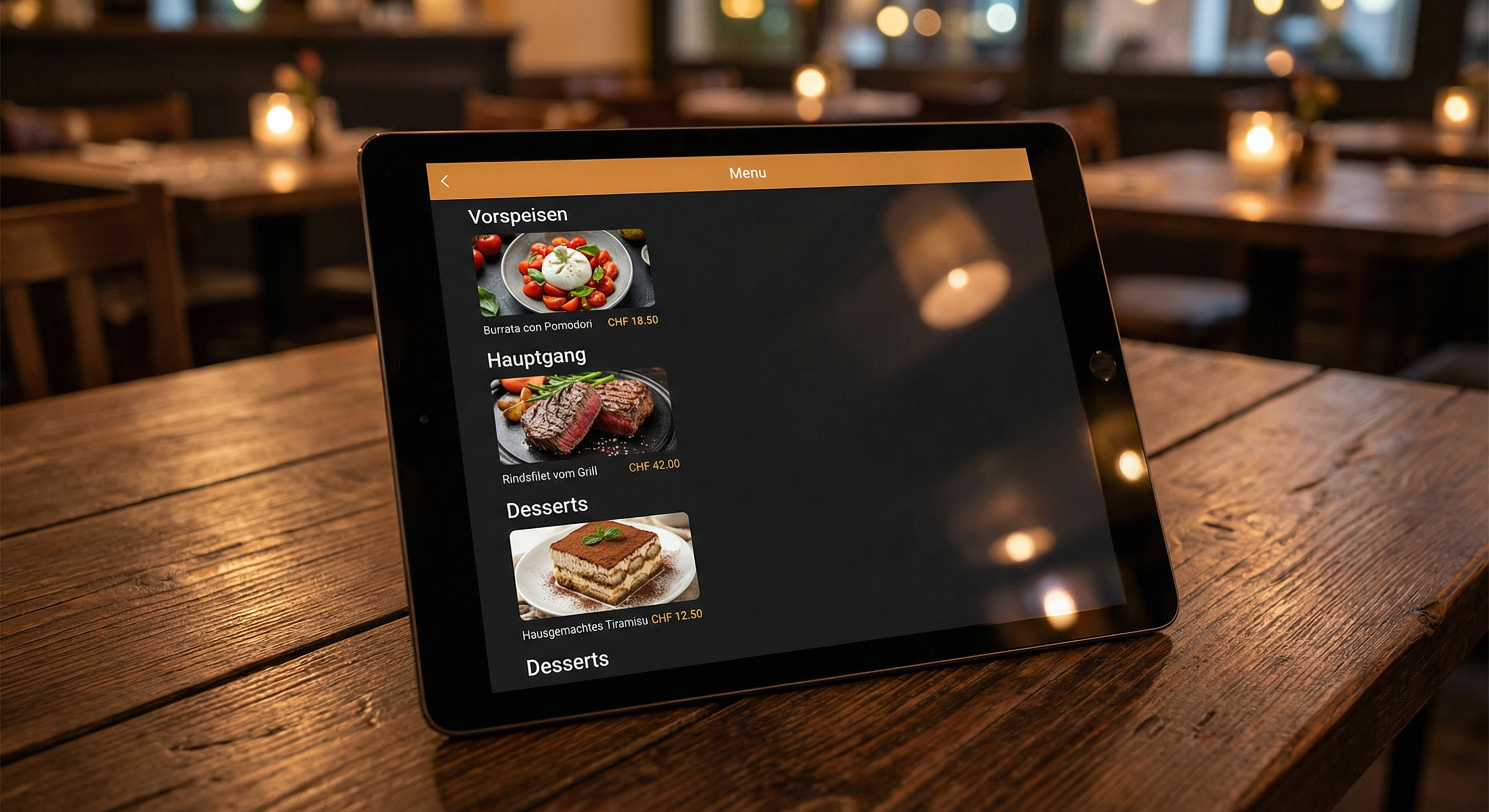 Digitale Speisekarte auf Tablet